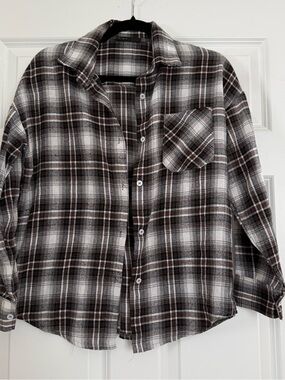 SHEIN Brown & White Plaid Shirt Jacket